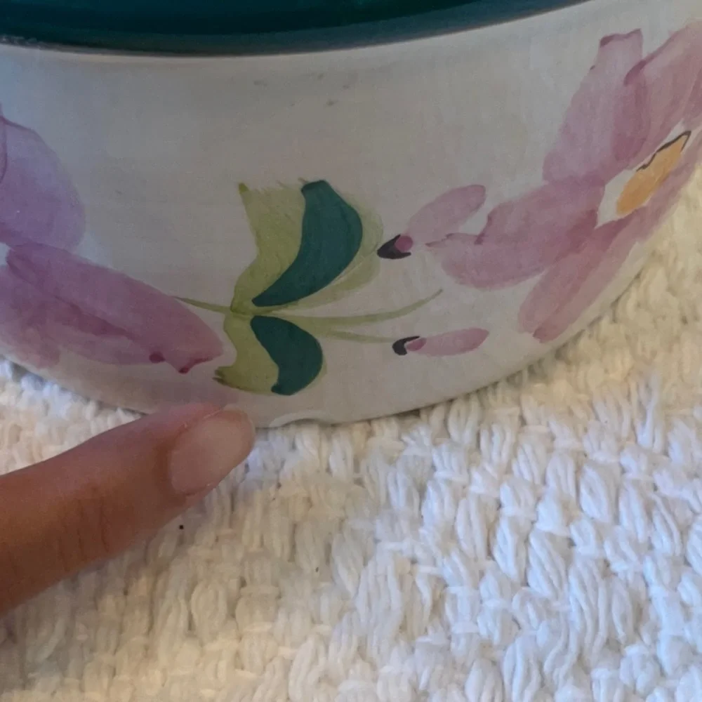 Floral Ceramic Candle Holder - Pink and Green